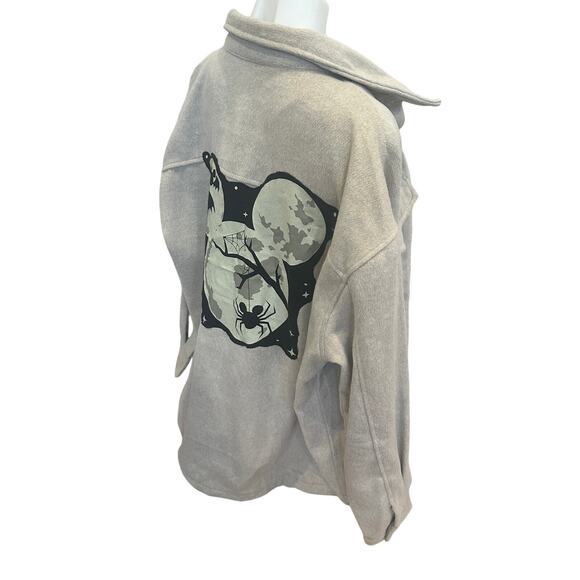 Mickey Mouse Fleece Flannel Shirt Shacket XXL Beige Oversized Unique Halloween - Picture 3 of 6